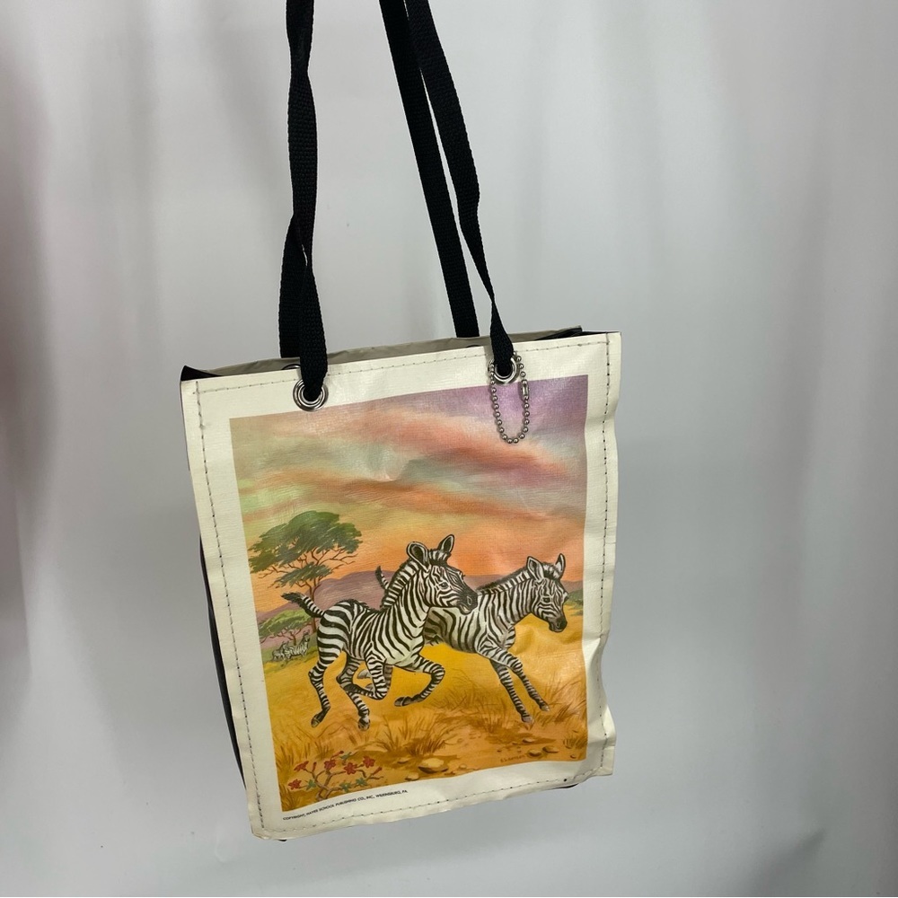 Mugwump tote made from literature books giraffe zebra